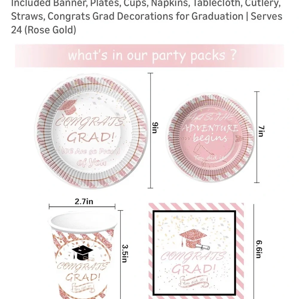 Pink & White Graduation Tableware - Picture 2 of 9